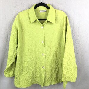 Transparente Top Women 3X Plus Size Lime Green Crinkle Puckered Artsy Neon Artsy